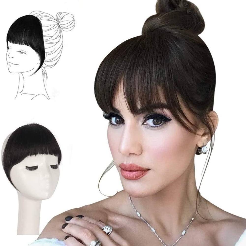 Clip in Bangs 100% Human Hair Extension Curved Bangs French Bangs Fringe Natural